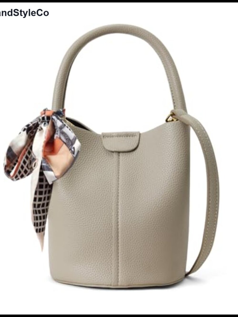 Vegan Leather Bucket Bag Mini Crossbody with Removable Straps & Silk Scarf